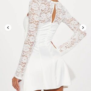 Fashion Nova White Fit and Flare Bishop Sleeve Dress